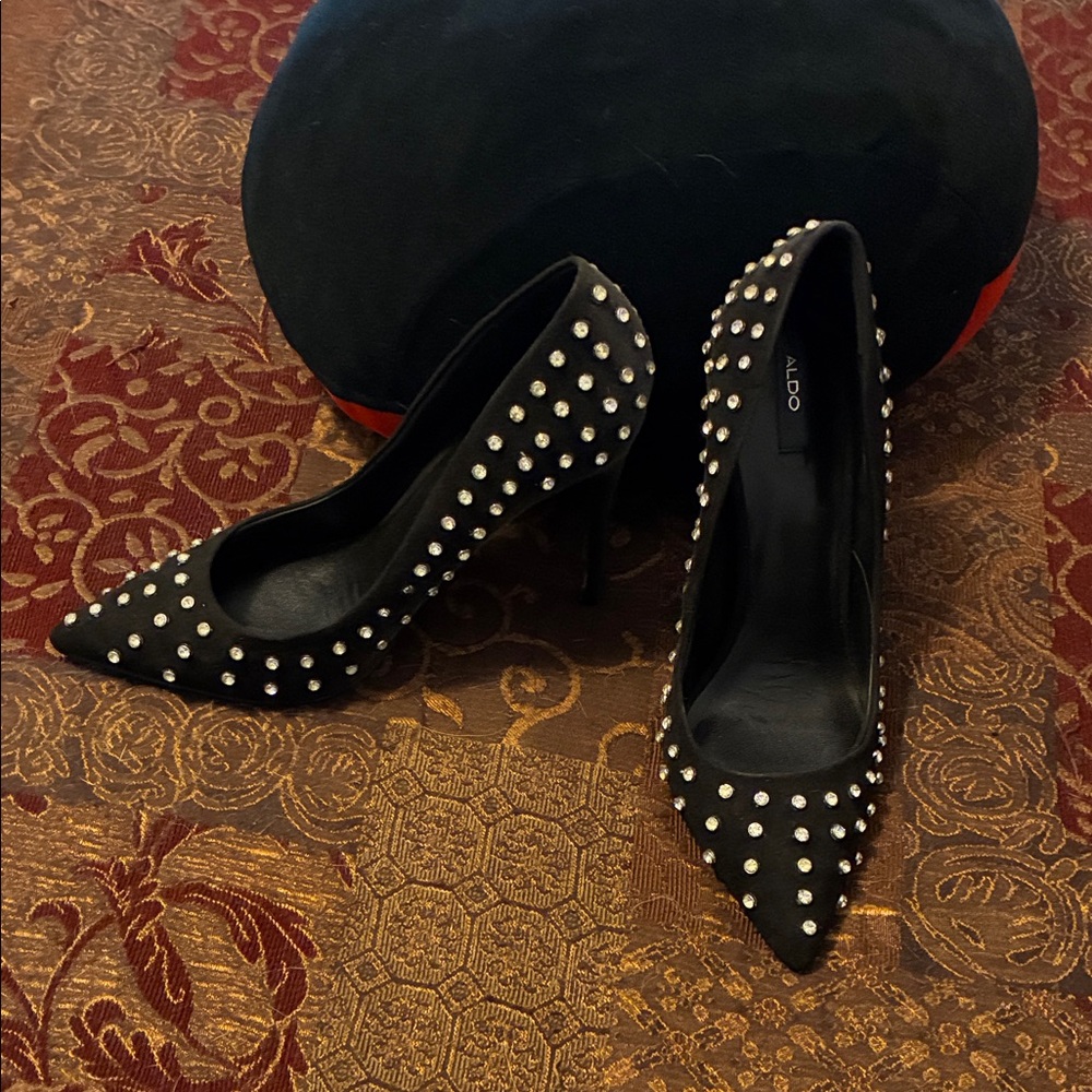 Aldo Black Rhinestone Studded Heels